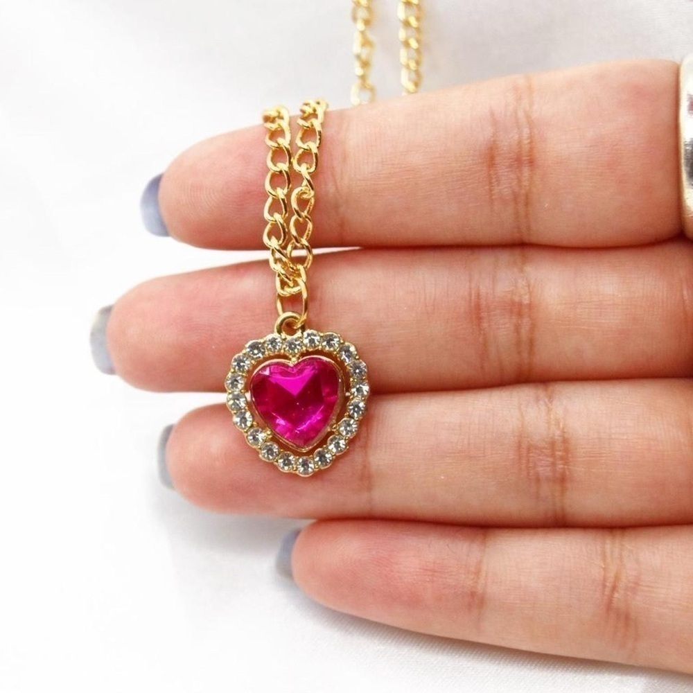 Pink Rhinestone Heart Necklace - Picture 4 of 5